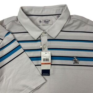 Original Penguin Men's XXXL Polo Shirt Striped Bright White Golf Casual NEW NWT